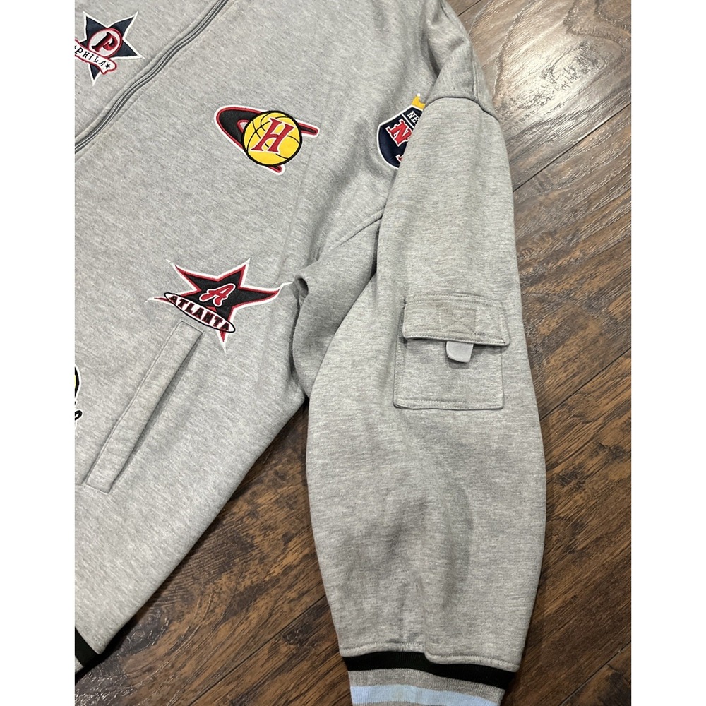 Vintage NBA Teams Logo Patch Hoodie Zip Jacket Sports Unique Coat Sz 3XL - Picture 5 of 12